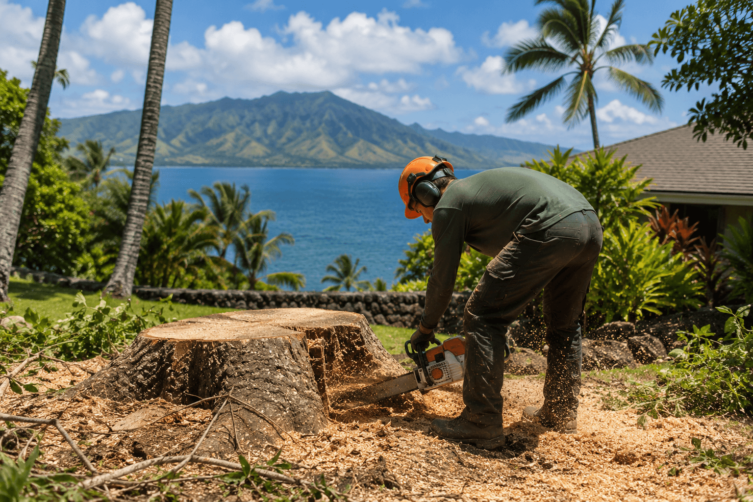 Remove Tree Trunk In Honolulu ISA arborist removing a large tree stump